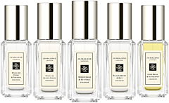 Jo Malone Cologne Collection = Lime Basil & Mandarin 9 ml + English Peer & Fresia 9 ml + W. Bluebell 9 ml + Peony & Blush Suede 9 ml + Wood Sage & Sea Salt 9 ml
